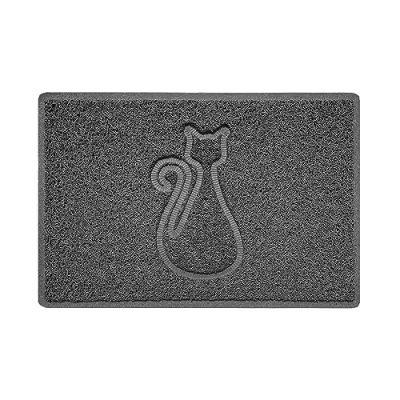 Image of Nicoman Cat Embossed Shape Door Mat Dirt Trapper Washable Barrier Doormat Dark Grey (Watertight Rubber Back) Small (60x40cm)