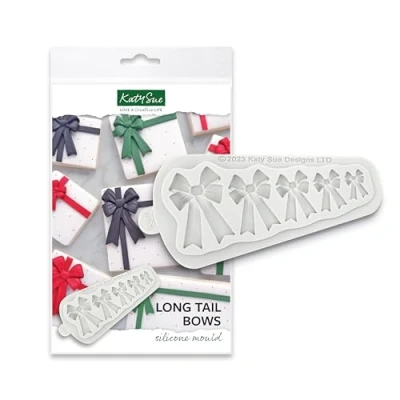 Image of Katy Sue Long Tail Bows Silicone Mould for Cake Decorating &amp; Clay Crafts. Makes 5 Sizes of Bow. Use with Fondant, Sugar Paste, Air Drying from Moulds