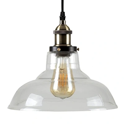 Image of MiniSun Modern Black &amp; Gold Steampunk Effect Ceiling Pendant Light Fitting with Clear Glass Shade Complete a 4w LED Filament Bulb [2700K Warm White]