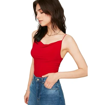 Image of Trendyol Women Young Slim fit Basic Cowl Neck Knitted Blouse Red