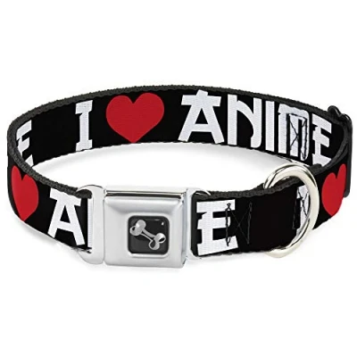 Image of Buckle Down I Heart Anime Bold Black/White/Red Dog Collar Bone