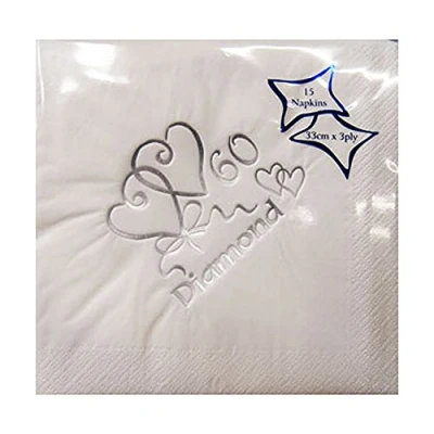 Image of NPK 60th Anniversary Diamond Foil Printed Napkins (Pack Of 15) (One Size) (White)