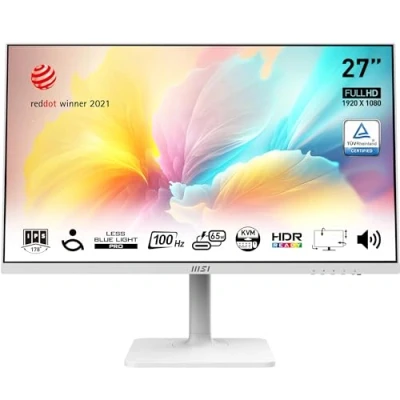 Image of MSI Modern MD272XPW 27 Inch FHD Office Monitor 1920 x 1080 IPS Panel, 100 Hz, Eye Friendly Screen, HDR Ready, Built in Speakers, 4 Way Adjustable, KVM DP 1.2a, HDMI 1.4b, USB Type C