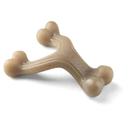 Image of Nylabone Maximum Strength Tough Extreme Puppy Gourmet Wishbone Dog Chew Toy, Adult Teeth, Infused with Extra Peanut Butter Flavour Throughout, Small, for puppies 0 11kg