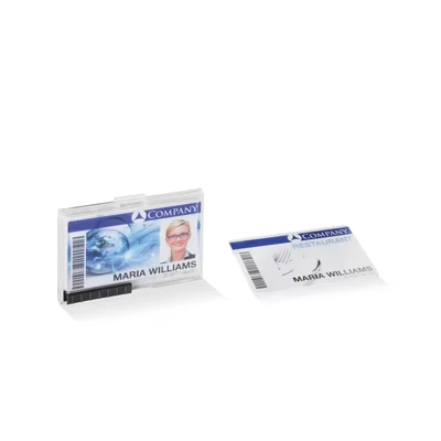 Image of Durable Pushbox Duo Security Pass Holder 54 x 87mm Transparent Pack of 10 Badges for Securely Holding Upto 3 ID/Security Cards