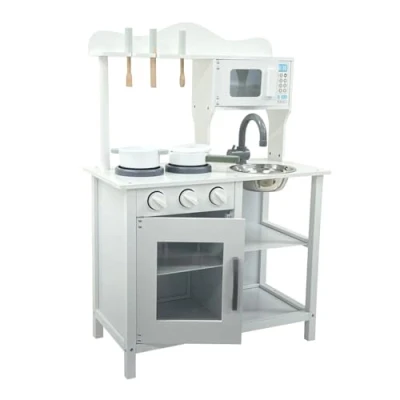 Image of Oypla Childrens Kids Roleplay Wooden Play Kitchen Cooking Playset with Utensils