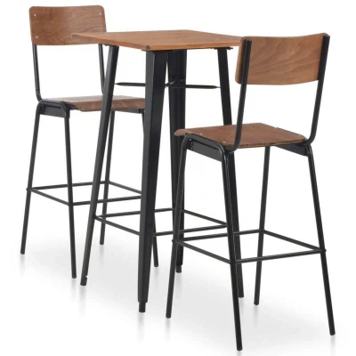 Image of vidaXL 3 Piece Bar Set Steel Brown Black