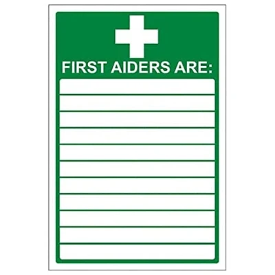 Image of V Safety First Aiders Sign Portrait 150mm x 200mm 2mm Rigid Plastic