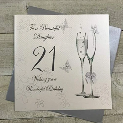 Image of white cotton cards To A Beautiful Daughter 21 Wishing You Wonderful Birthday Handmade Large 21st Card, XBDD21