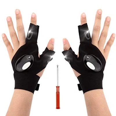 Image of LUTER 1 Pair 2 LED Flashlight Gloves Fingerless Fishing and Screwdriver Gadget Tool for Repairing Working in Darkness, Men Women Camping Hiking Outdoor Activities