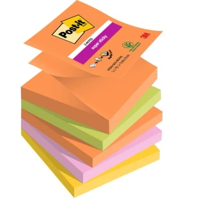 Image of Post it Super Sticky Z Notes Boost Color Collection, Pack of 5 Pads, 90 Sheets per Pad,76 mm x 76 mm, Orange, Green, Pink, Yellow Extra For Note Taking, To Do Lists &amp; Reminders