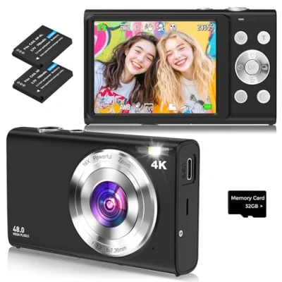 Image of Digital Camera, 4K Autofocus Compact Camera with 32G SD Card HD 48MP 2.8&quot; Large Screen, 16X Zoom, Portable Mini for Photography, Suitable Kids,Adult,Beginners（Black）