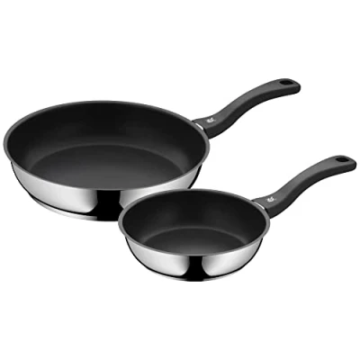 Image of WMF Devil 2 piece pan set, frying 28 cm + 20 cm, induction pan, Cromargan stainless steel coated, plastic handle, black
