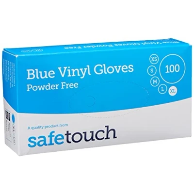 Image of SafeTouch 11211 XL Powder Free Blue Vinyl Gloves Box of 100 Extra Large,Blue