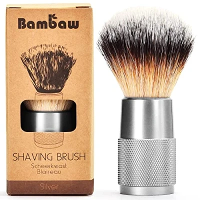 Image of Shaving Brush Vegan Silver Women and Men Soap Synthetic Waste Free Bambaw