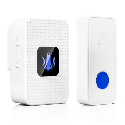 Image of Wireless Doorbell, IP55 Waterproof Plug in Cordless Door Chime Kit 300M, 55 Ringtones, 5 Levels of Volume, LED Indicator, White