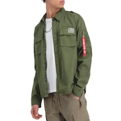 Image of Alpha Industries Men&#039;s Urban Military Shirt Overshirt, Dark Olive, L