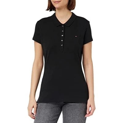Image of Tommy Hilfiger Heritage Womens Polo Shirt Button Down Collar Stretch Cotton Embroidered Logo Masters Black UK Size 6