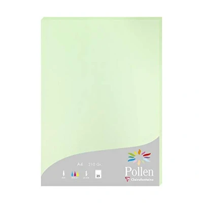 Image of Clairefontaine Ref 24205C Pollen Coloured Paper (Pack of 25 Sheets) A4 (210 x 297mm), 210gsm Paper, Inkjet &amp; Laser Printer Compatible, Acid Free Green