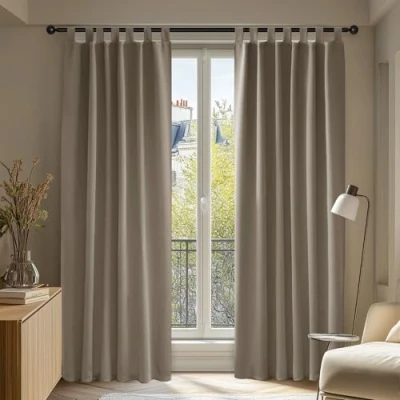 Image of Deconovo Solid Tab Top Curtains Thermal Insulated Blackout for Bedroom 140x175cm Khaki ONE Pair