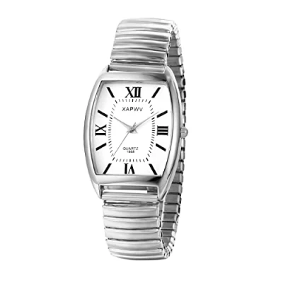 Image of JewelryWe Mens Big Dial Easy Reader Quartz Watch, Gold/Silver Tone Elastic Band Wristwatch, for Xmas
