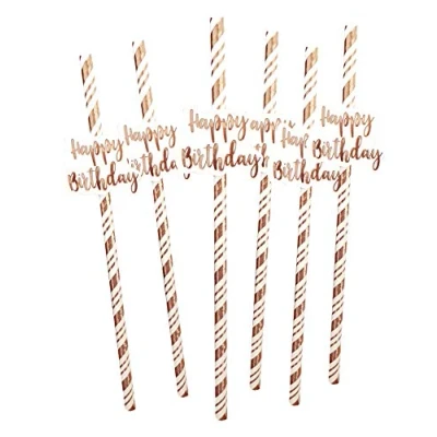 Image of Alandra Birthdays Happy Birthday Straws Cream &amp; Rose Gold Metallic, One Size
