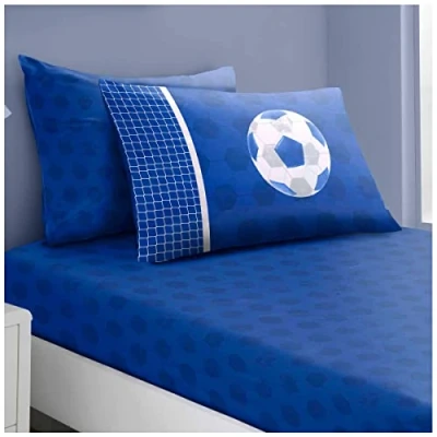 Image of GC GAVENO CAVAILIA Kids Football Fitted Sheet Single Blue Bedding For Boys &amp; Girls Breathable Toddler Bed Sheets Set Luxury Bedsheets