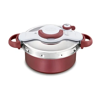 Image of Tefal Clipso Minut Duo Pressure Cooker 5 Litres Aluminium with Safety Systems and Easy One Hand Closing Grey/Red