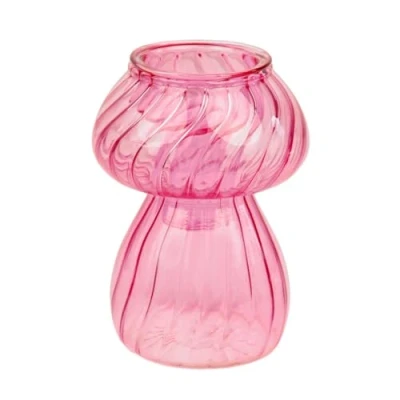 Image of Talking Tables MUSHPNK Mushroom Shaped Glass Candlestick Holder, Bud Vase, Pink, 11.5cm Size
