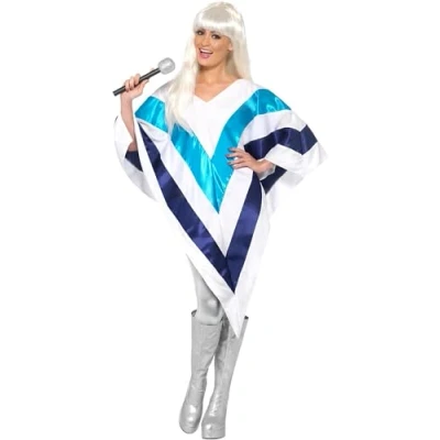 Image of Smiffys Super Trooper Poncho, White , 1970&#039;s Disco Fancy Dress, Adult Dress Up Costumes