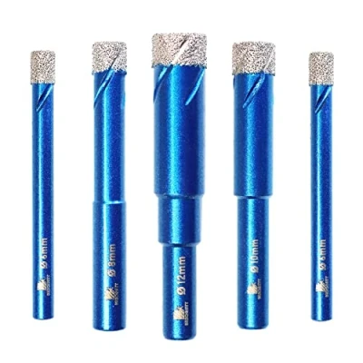 Image of Dry Diamond Drill Bit Set,BRSCHNITT 5pcs 6 8 10 12 mm Hole Saw Core with Round Shank for Porcelain Tile Ceramic Stone Granite Marble,Dry Drilling Kit