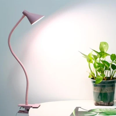 Image of Lzonunl Desk Lamp Clip Light,3 Light Modes 5 Dimmable Brightness Book Reading Light, Eye Caring Bedside Lamp, Flexible Neck Table Clamp for Office, Bedroom, Work, Study(Pink)