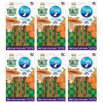 Image of Nylabone Healthy Edibles Puppy Sweet Potato and Turkey 4 Bones Petite 6 Pack