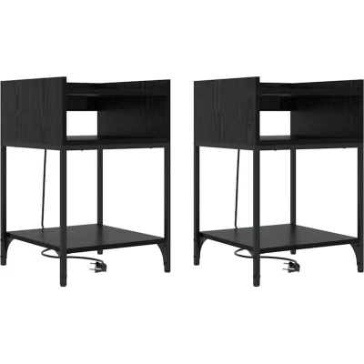 Image of vidaXL Bedside Cabinets with Shelf Storage 2 pcs Black oak Engineered wood