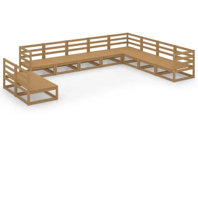 Image of vidaXL 10 Piece Garden Lounge Set Honey Brown Solid Pinewood
