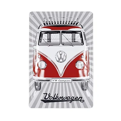 Image of BRISA VW Collection Volkswagen Retro Tin Sign Vintage Decoration made of Metal in T1 Bus Design (Front/Red)