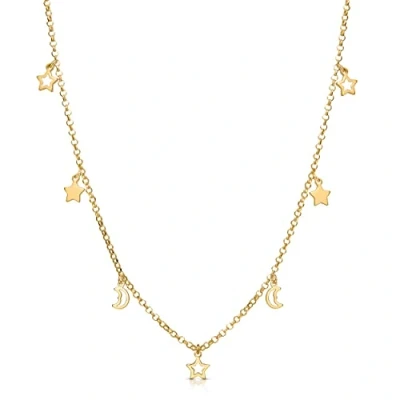 Image of Amberta Women 925 Sterling Silver Celestial Choker: 18ct Gold Plated Moon and Stars Necklace