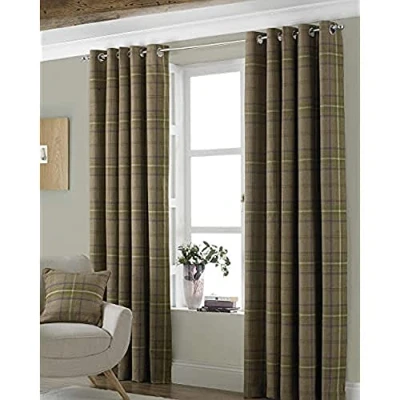 Image of Riva Paoletti Aviemore Eyelet Curtains, Brown, 66 x 54 (168 137 cm), Polyester, Thistle