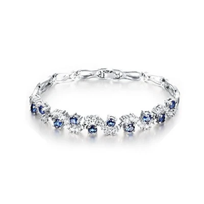 Image of Crystalline Azuria Women 18ct White Gold Plated Blue Simulated Sapphire Zirconia Crystals Tennis Bracelet 7.28 inches