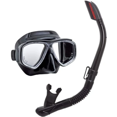 Image of Tusa SPORT Splendive Dive Mask and Snorkel Set ADULT ELITE (UC7519) Black/Black