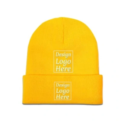 Image of Knit Beanie Hat Your Logo Mens Womens Unisex Hats Yellow