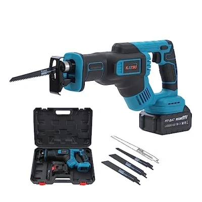 Image of KATSU FIT BAT 21V Cordless Reciprocating Saw with 3.0Ah Battery and Charger, 4 Blades, 28mm Stroke Length, Variable Speed, Tool Free Blade Change Ideal for Metal Wood Cutting Pruning