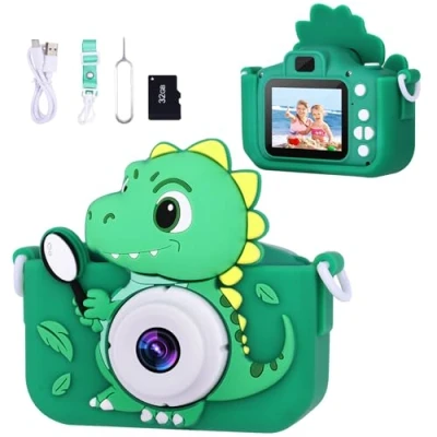 Image of Envyvip Camera for Kids Age 3 8, Toddler Digital Christmas Birthday Gifts 4 5 6 7 8 Years Old Boys Girls, Selfie Video Toy, HD 1080P, 32GB SD Card (Green)