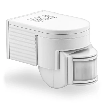 Image of deleyCON 1x Infrared Motion Detector Surface Wall Mounting Inside Outside Splash Proof Rotatable Tiltable 180 Working Area 12m Range White