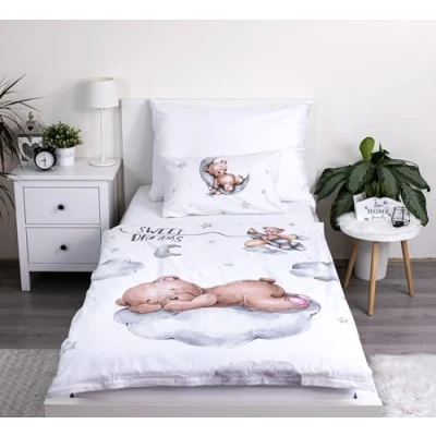 Image of Theonoi Children&#039;s Bed Linen 100 x 135 cm Toddler Baby Set Cotton Duvet Cover Oeko Tex Standard for Boys and Girls Bear Teddy