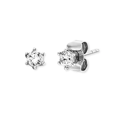 Image of Engelsrufer Keep it so simple Women&#039;s Shiny Stud Earrings Made of Sterling Silver with Zirconia Nickel Free, 4mm, Silver, Cubic