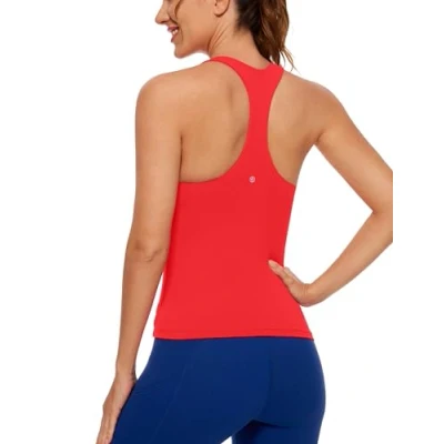 Image of CRZ YOGA Women&#039;s Butterluxe Workout Tank Tops with Built in Bra Racerback Athletic Top Longline Sports Deep Red 16