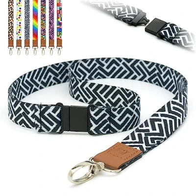 Image of Lanyards Black and white Chevron Edge Pattern Pre Printed Safety Breakaway Pull, Metal Clip, ID Badge Holders Funky 2cm Flat Lanyard Neck Strap by LanyardsTomorrow Pack of 10