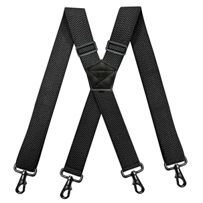 Image of YYKSYDPT Braces for Men Trousers with Very Strong 4 Carabiner Clips 38 MM Wide Duty X Style Adjustable Brace Suspenders (Black)