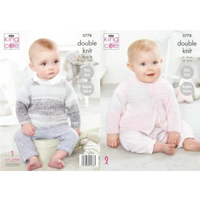 Image of King Cole 5778 Baby DK Cardigan Sweater Knitting Pattern